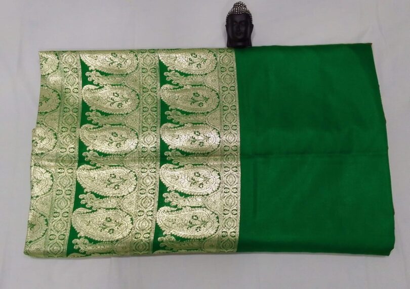 2B Mustard Brown wb Emerald Green with Golden Zari Banarasi Silk Saree - Image 5