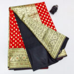2B Royal Red wb Coal Black with Golden Zari Banarasi Silk Saree