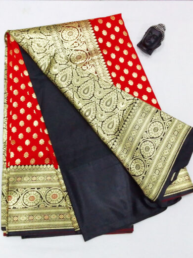2B Royal Red wb Coal Black with Golden Zari Banarasi Silk Saree
