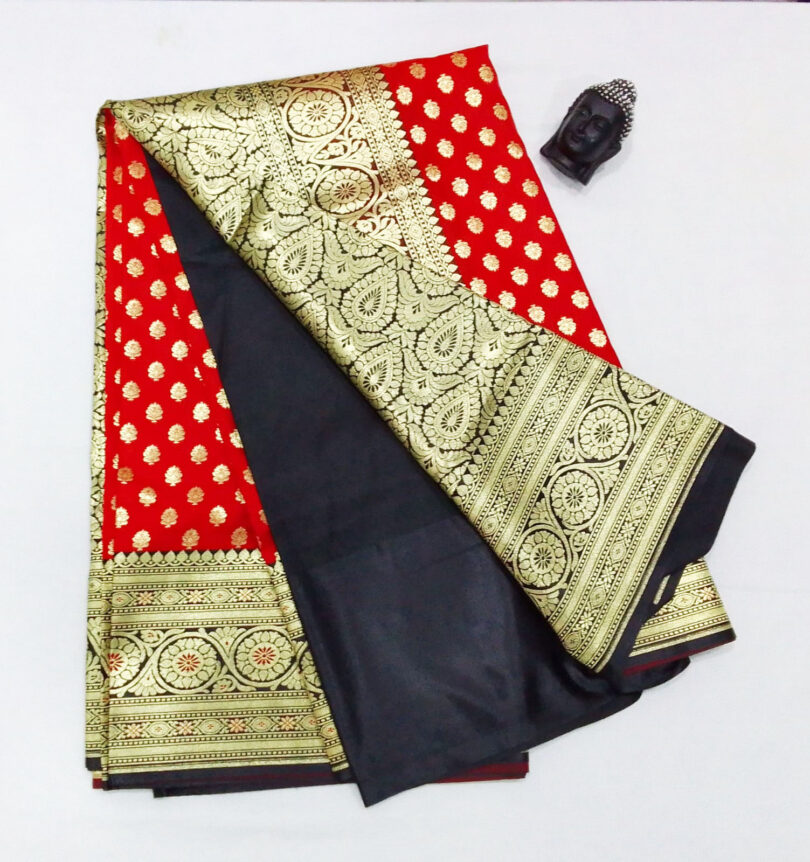 2B Royal Red wb Coal Black with Golden Zari Banarasi Silk Saree