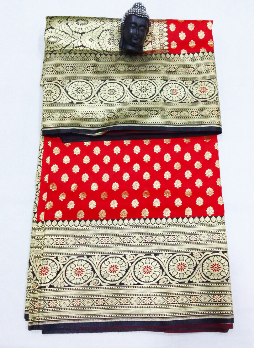 2B Royal Red wb Coal Black with Golden Zari Banarasi Silk Saree - Image 4