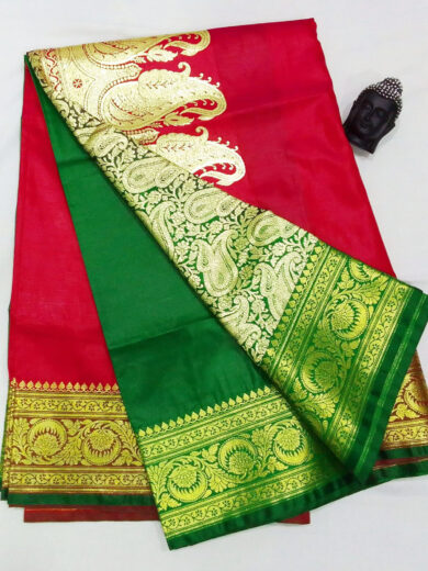 2B Ruby Red wb Emerald Green with Golden Zari Banarasi Silk Saree
