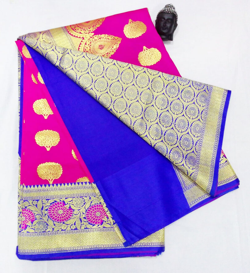2B Magenta Pink wb Royal Blue with Golden Zari Banarasi Silk Saree