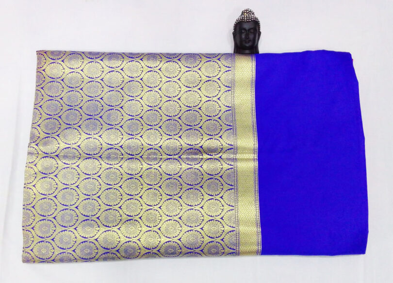 2B Magenta Pink wb Royal Blue with Golden Zari Banarasi Silk Saree - Image 5