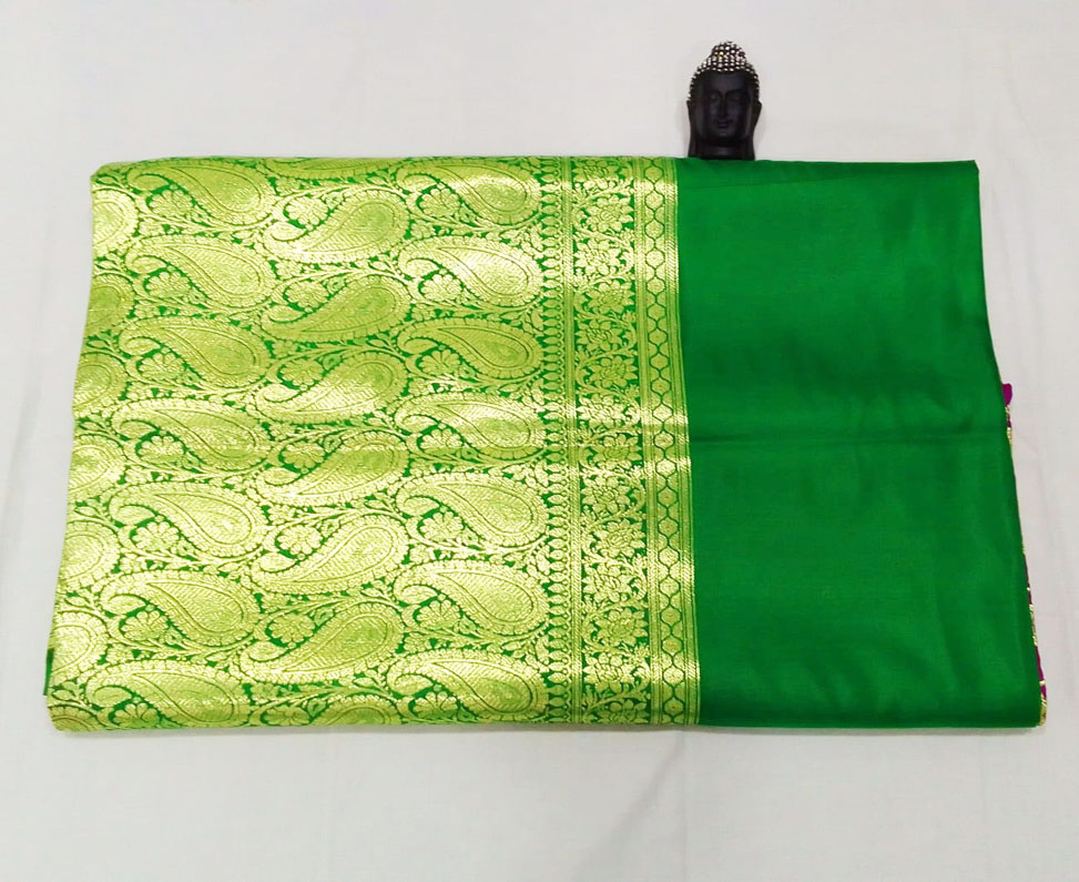 2B Merlot Pink wb Emerald Green with Golden Zari Banarasi Silk Saree - Image 2
