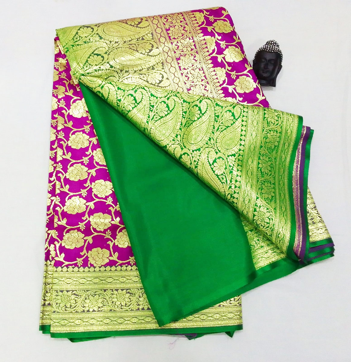 2B Merlot Pink wb Emerald Green with Golden Zari Banarasi Silk Saree