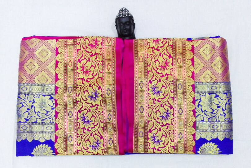 2B Royal Blue wb Barbie Pink with Golden Zari Banarasi Silk Saree - Image 5