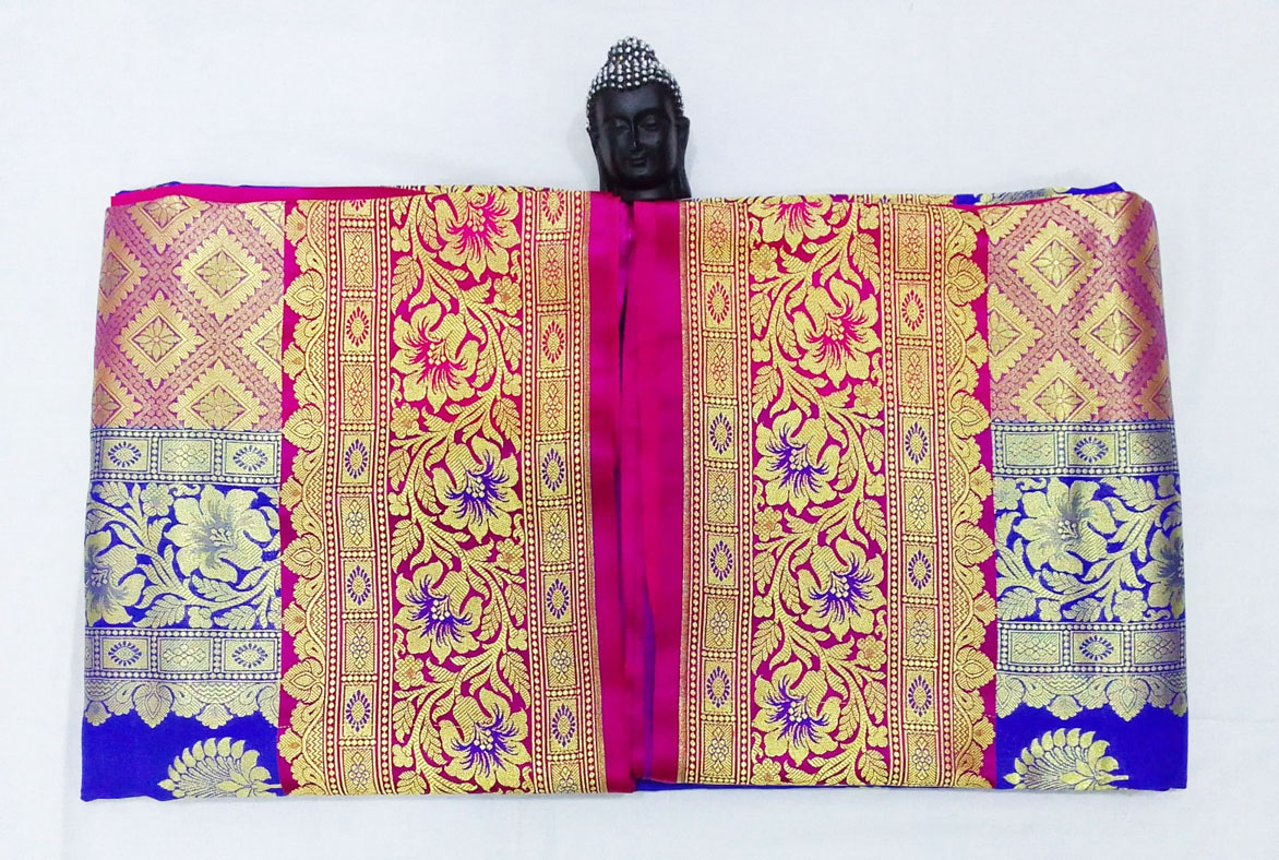 2B Royal Blue wb Barbie Pink with Golden Zari Banarasi Silk Saree - Image 5