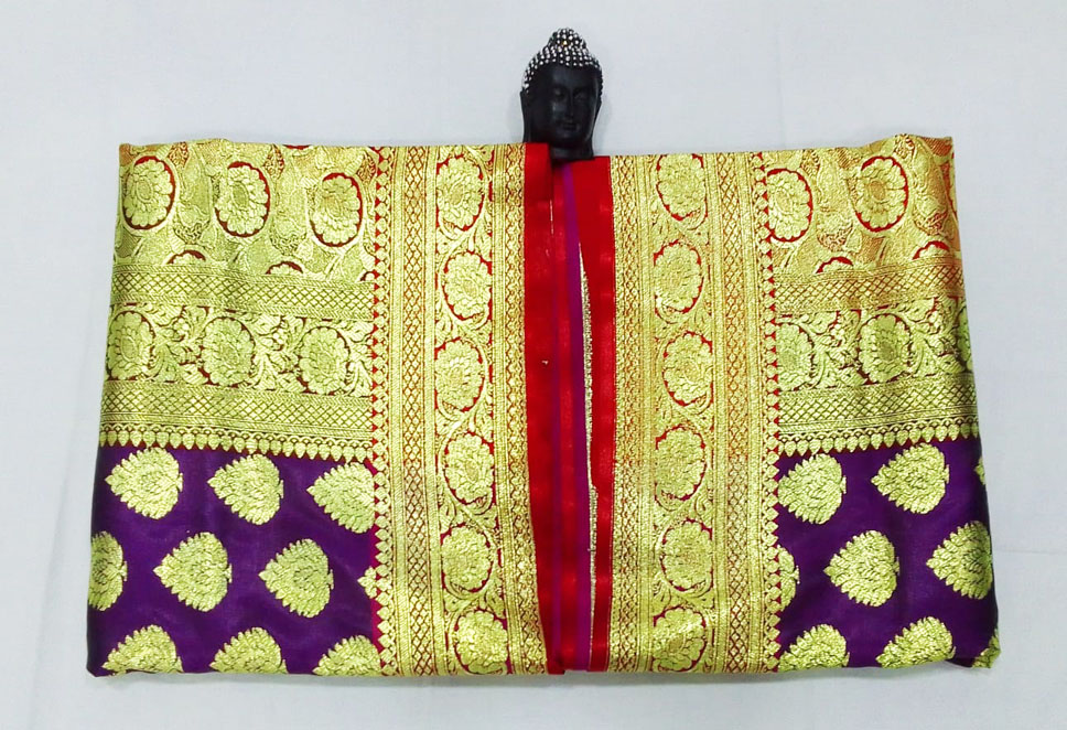 2B Eggplant Purple wb Crimson Red with Golden Zari Banarasi Silk Saree - Image 2