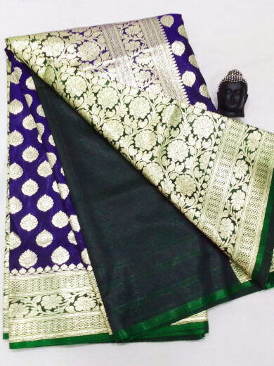 2B Royal Blue wb Dark Green Golden Zari Banarasi Silk Saree
