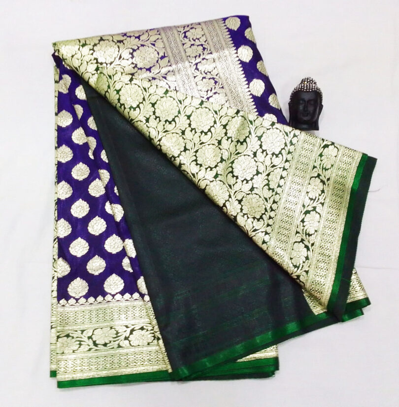 2B Royal Blue wb Dark Green Golden Zari Banarasi Silk Saree