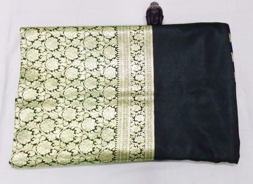 2B Royal Blue wb Dark Green Golden Zari Banarasi Silk Saree - Image 5