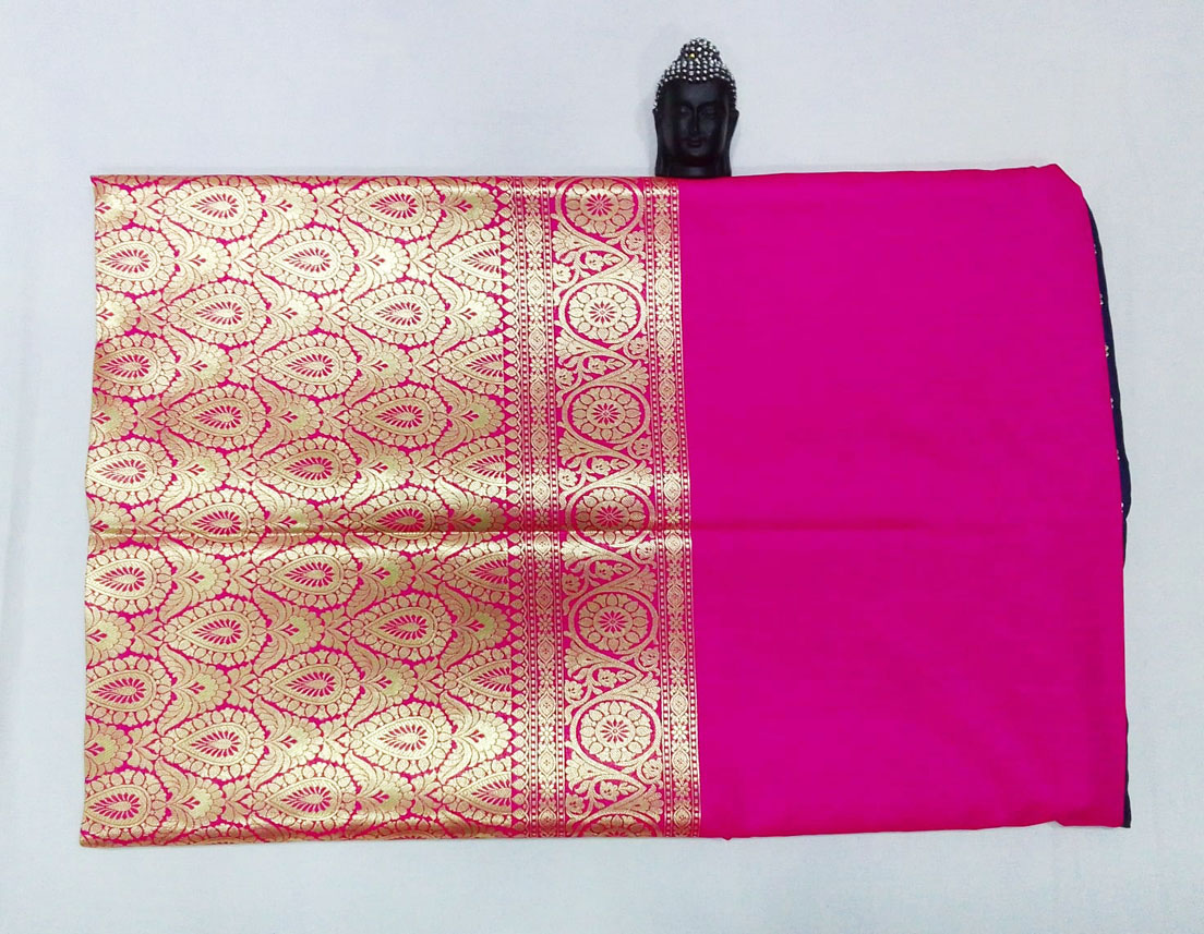 2B Navy Blue wb Barbie Pink with Golden Zari Banarasi Silk Saree - Image 4