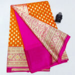 2B Dark Orange wb Barbie Pink with Golden Zari Banarasi Silk Saree