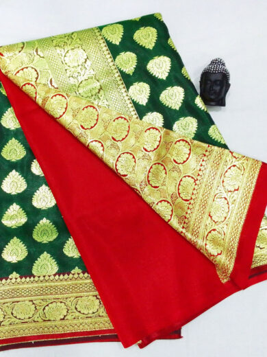 2B Sacramento Green wb Ruby Red with Golden Zari Banarasi Silk Saree