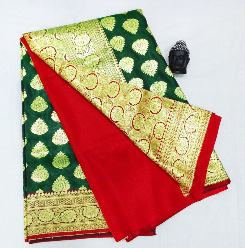 2B Sacramento Green wb Ruby Red with Golden Zari Banarasi Silk Saree