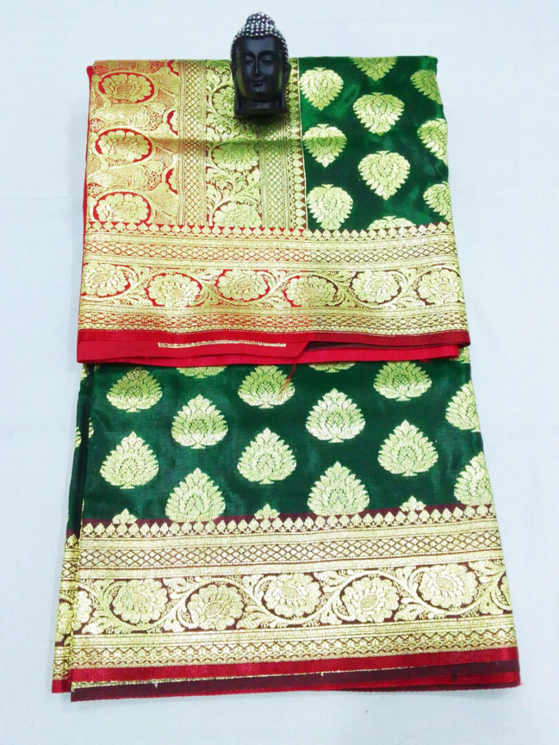 2B Sacramento Green wb Ruby Red with Golden Zari Banarasi Silk Saree - Image 3