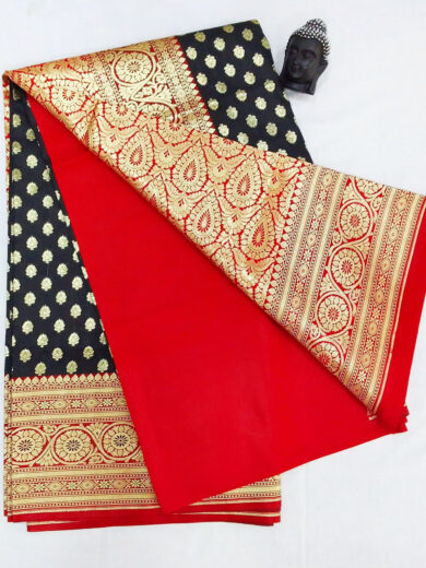 2B Coal Black wb Ruby Red with Golden Zari Banarasi Silk Saree