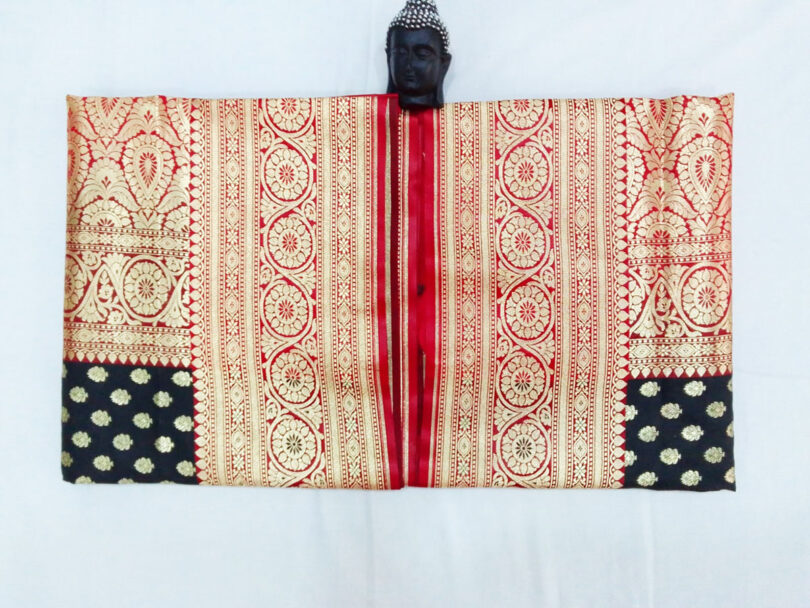 2B Coal Black wb Ruby Red with Golden Zari Banarasi Silk Saree - Image 2