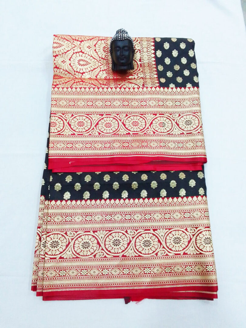 2B Coal Black wb Ruby Red with Golden Zari Banarasi Silk Saree - Image 5