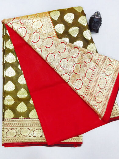 2B Caramel Brown wb Ruby Red with Golden Zari Banarasi Silk Saree