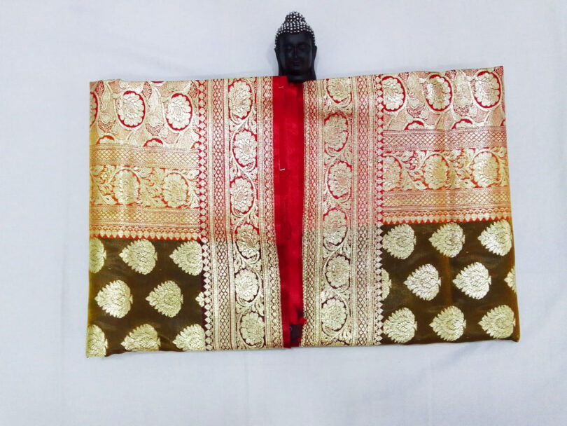 2B Caramel Brown wb Ruby Red with Golden Zari Banarasi Silk Saree - Image 2
