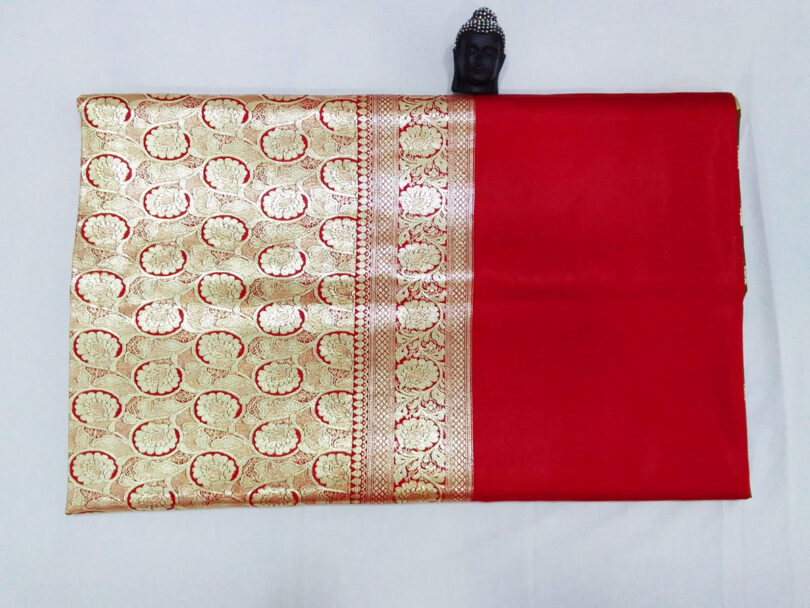 2B Caramel Brown wb Ruby Red with Golden Zari Banarasi Silk Saree - Image 3