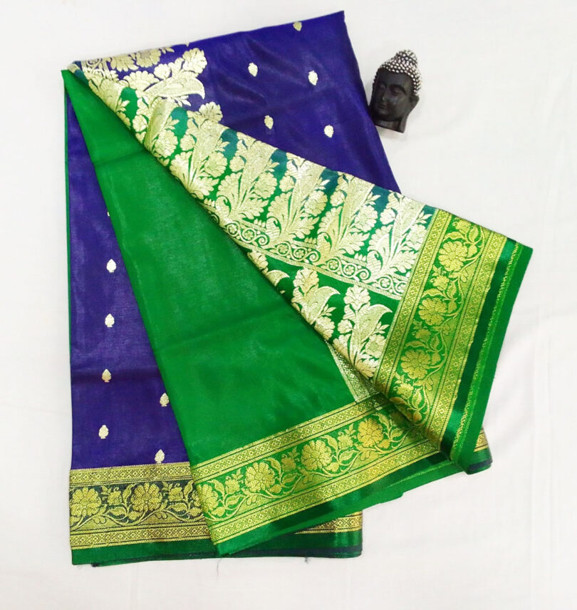 2B Royal Blue wb Pine Green with Golden Zari Banarasi Silk Saree