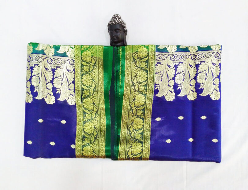 2B Royal Blue wb Pine Green with Golden Zari Banarasi Silk Saree - Image 2