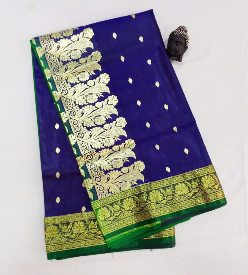2B Royal Blue wb Pine Green with Golden Zari Banarasi Silk Saree - Image 3