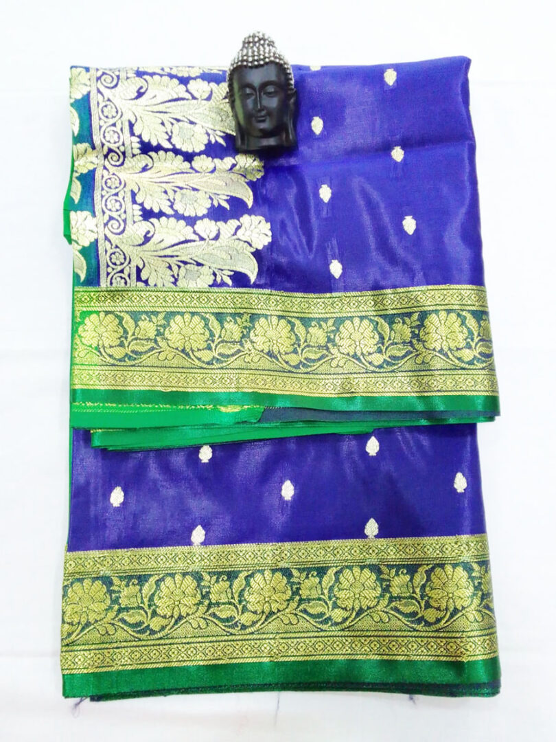 2B Royal Blue wb Pine Green with Golden Zari Banarasi Silk Saree - Image 5