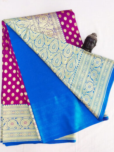 2B Magenta Purple wb Azure Blue with Golden Zari Banarasi Silk Saree