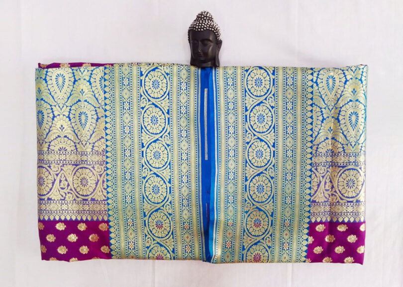 2B Magenta Purple wb Azure Blue with Golden Zari Banarasi Silk Saree - Image 2