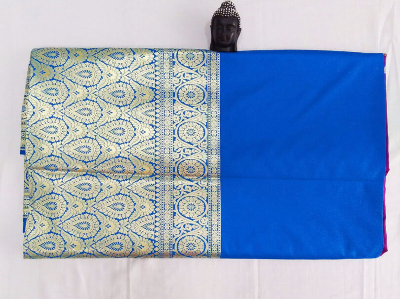 2B Magenta Purple wb Azure Blue with Golden Zari Banarasi Silk Saree - Image 5