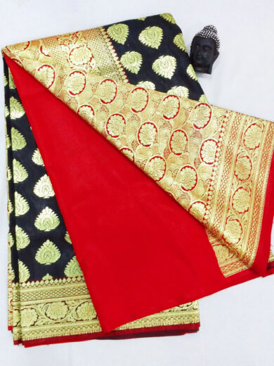 2B Coal Black wb Crimson Red with Golden Zari Banarasi Silk Saree