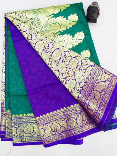 2B Sacramento Green wb Cobalt Blue with Golden Zari Banarasi Silk Saree