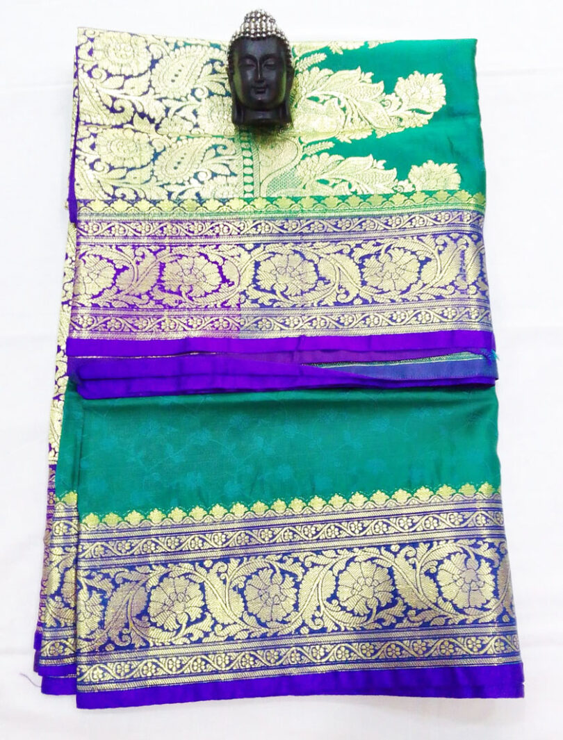2B Sacramento Green wb Cobalt Blue with Golden Zari Banarasi Silk Saree - Image 3