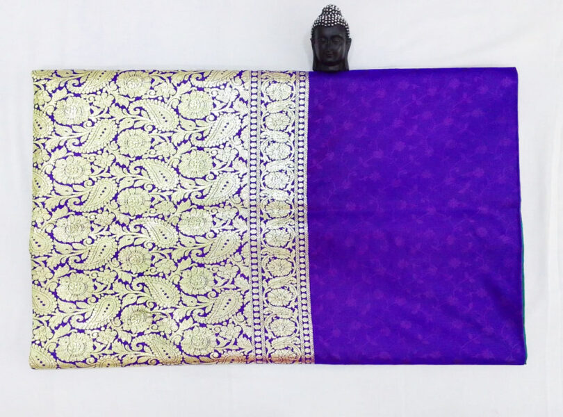 2B Sacramento Green wb Cobalt Blue with Golden Zari Banarasi Silk Saree - Image 4