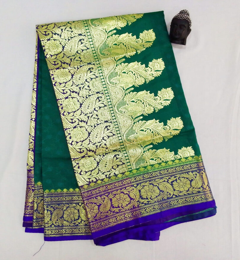 2B Sacramento Green wb Cobalt Blue with Golden Zari Banarasi Silk Saree - Image 5