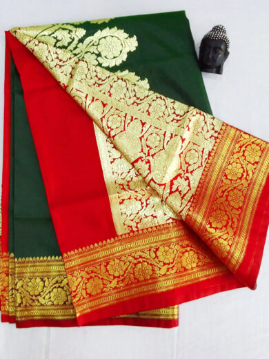 2B Phthalo Green wb Crimson Red with Golden Zari Banarasi Silk Saree