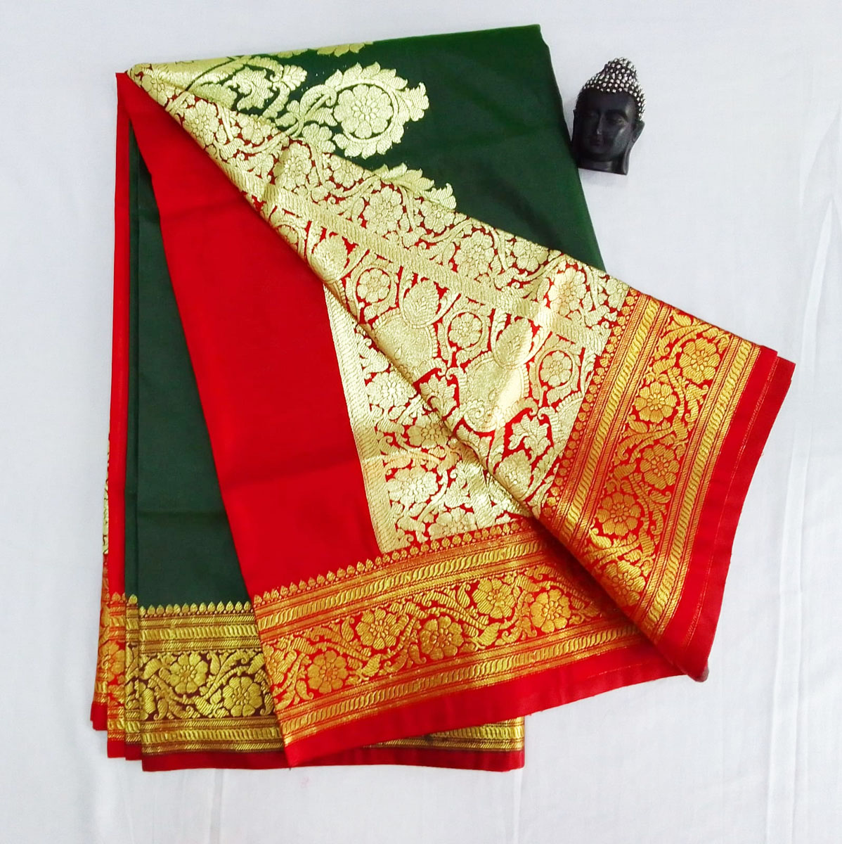 2B Phthalo Green wb Crimson Red with Golden Zari Banarasi Silk Saree