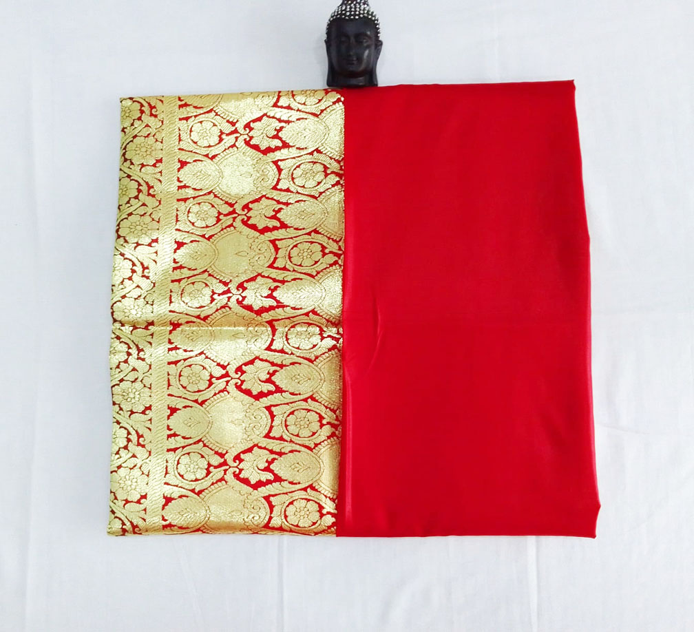 2B Phthalo Green wb Crimson Red with Golden Zari Banarasi Silk Saree - Image 4