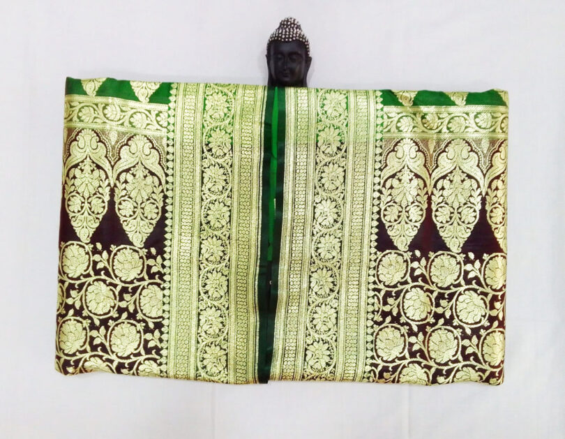 2B Chocolate Brown wb Emerald Green with Golden Zari Banarasi Silk Saree - Image 2