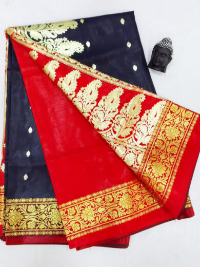 2B Navy Blue wb Ruby Red with Golden Zari Banarasi Silk Saree