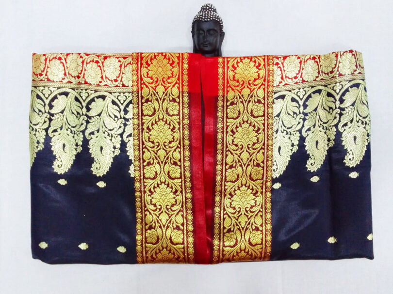 2B Navy Blue wb Ruby Red with Golden Zari Banarasi Silk Saree - Image 5