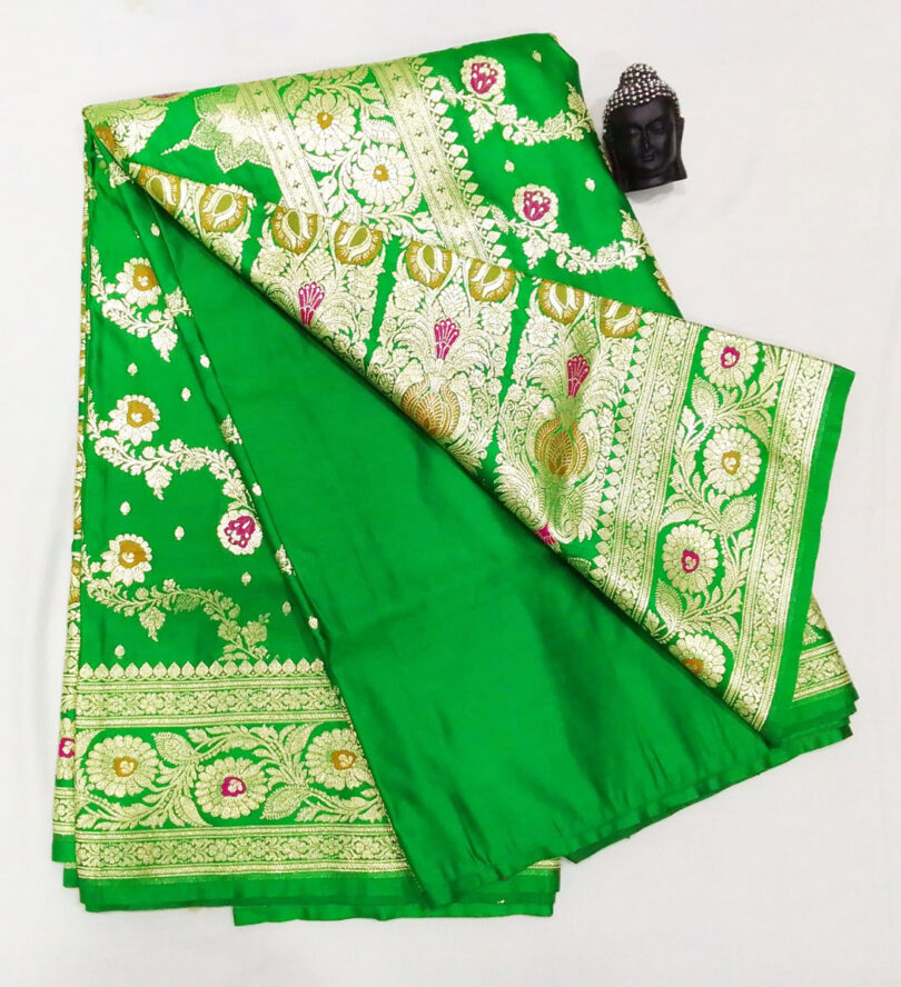 2B Emerald Green wb same colour with Golden Zari Banarasi Silk Saree