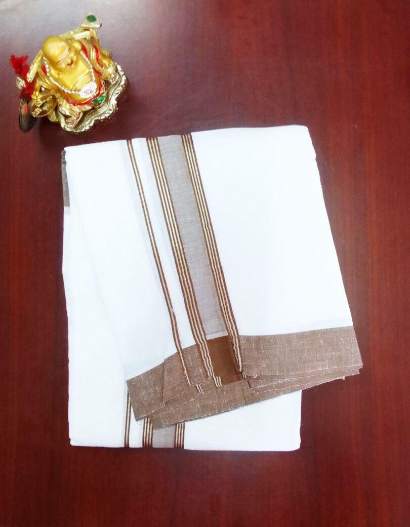 2B Caramel Brown  Border Handloom Dhoti - Image 2