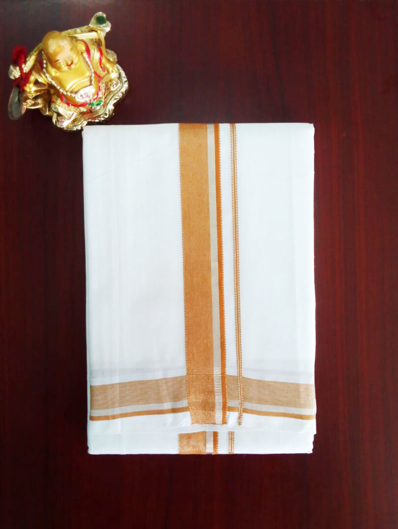 2B Carrot Orange Border Handloom Dhoti