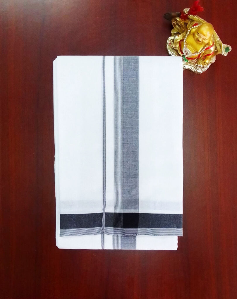 2B Coal Black Border Handloom Dhoti