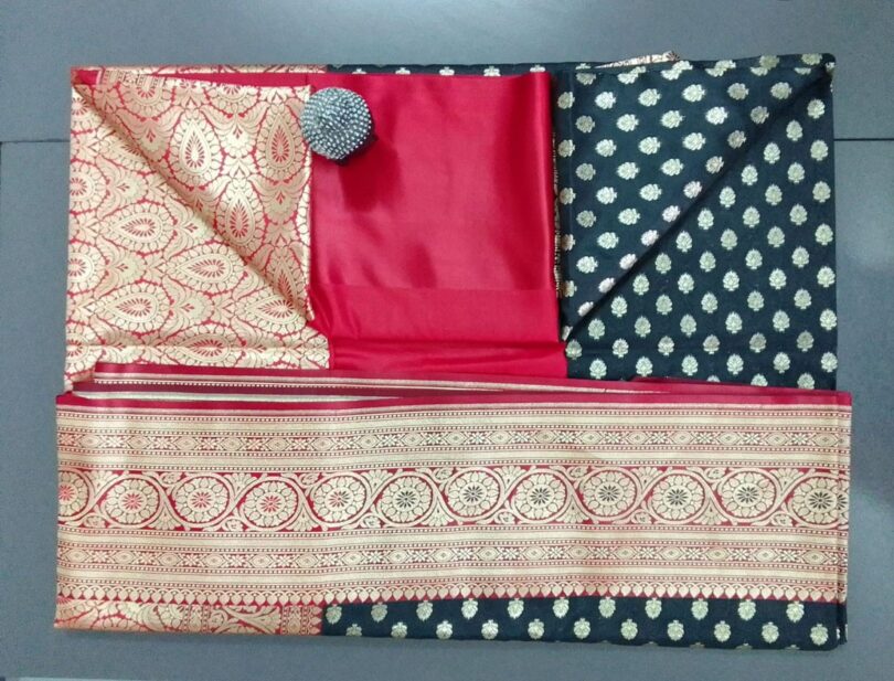 2B Coal Black wb Ruby Red with Golden Zari Banarasi Silk Saree - Image 6
